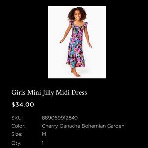 *BNWT* Girls Lilly Pulitzer Mini Jilly Midi Dress, size M
